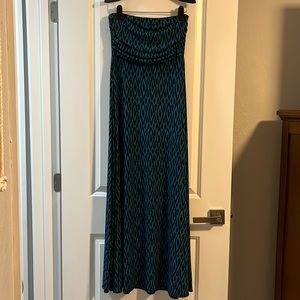 Banana Republic size S long strapless dress.  Turquoise and navy